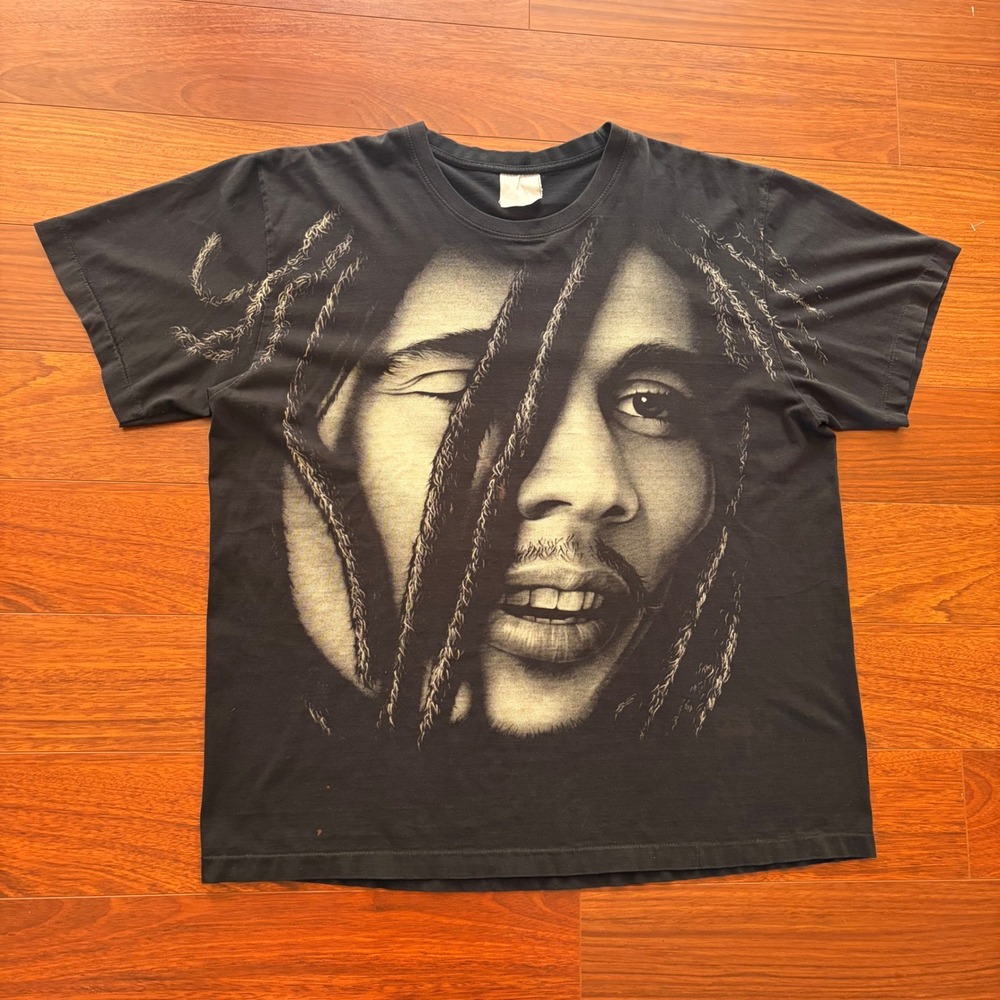Vintage 70's-80's Bob Marley RARE Big Face Portrait AOP Graphic T-Shirt Black XL